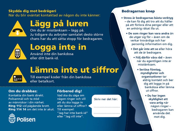 Polisens vykort med tips på hur man kan skydda sig mot bedrägerier.