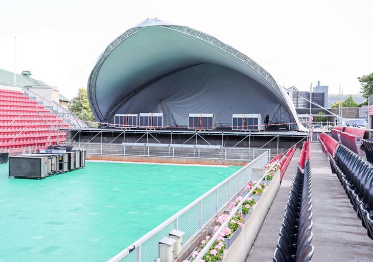 Scenen är på 20 x 20 meter med tak för att säkra artisterna från regn. Foto: Peter Jakobsson