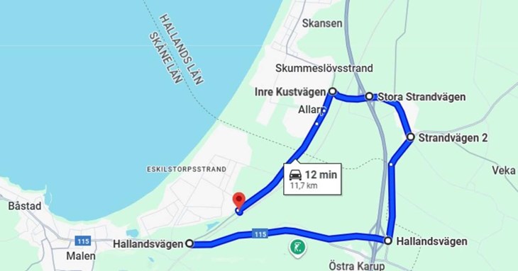 Trafikverkets beslutade omledningsväg. Kartskiss: Google Maps