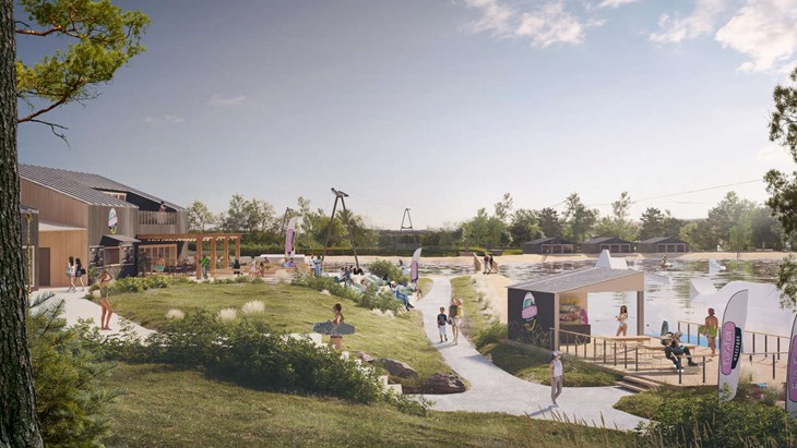 Rendering av Flip n Fun Wakepark gjord av Arkitekterna Krook & Tjäder.
