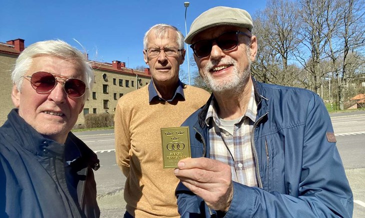Willy Scott, Henrik Andrén och Ulf Wickström i Båstads SM-vinnande veteranlag. Torsten Hansson saknas på bild. Foto: Privat