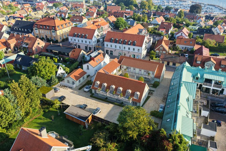 Det tilltänkta kvarteret med bostäder och lokaler. Bild: Comotion AB utifrån underlag från Linghoff Arkitektur