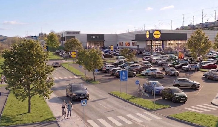 Livsmedelsjätten Lidl öppnar 2028 en ny butik vid Entré Båstad. Skiss: Lidl Sverige
