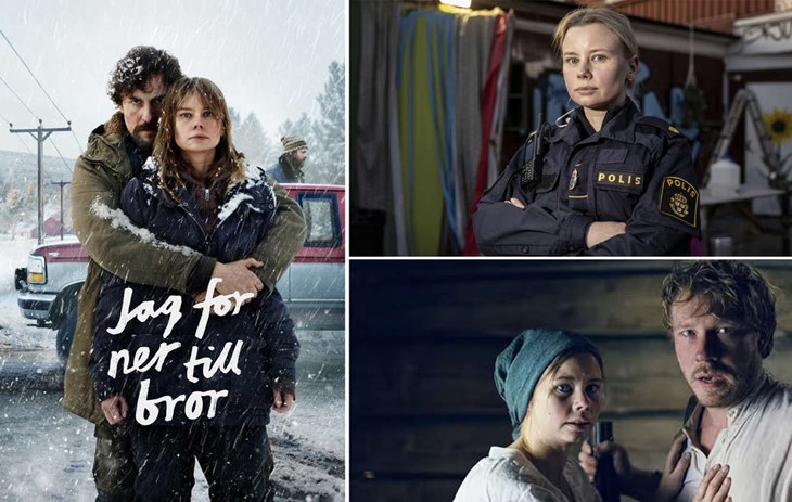 Amanda i några av rollerna hon gjort. Till vänster som Jana Kippo i Jag for ner till bror. Till höger som polisen Sara i Tunna blå linjen och som Maja i Stormskärs Maja. Pressbilder.