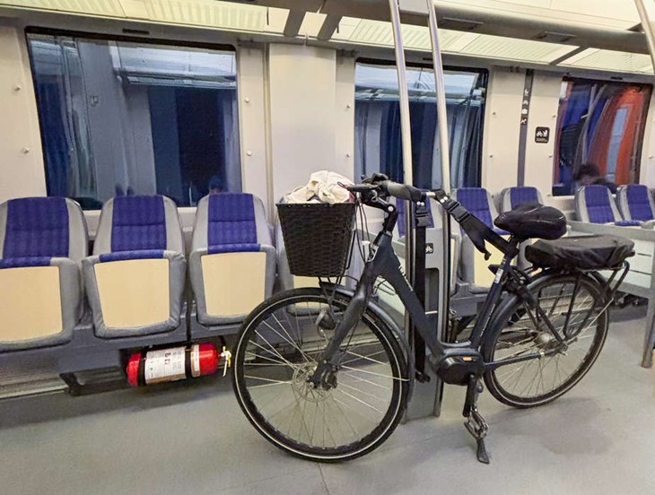 Pascals cykel var ganska ensam på tåget just denna resa. Foto: Privat